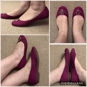 SALE Dumont pink flat suede / buckle w rhinestones